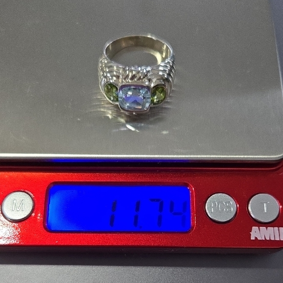 Judith Ripka Sterling Blue Topaz & Peridot Ring Gemstone Signature Cable - Picture 9 of 9